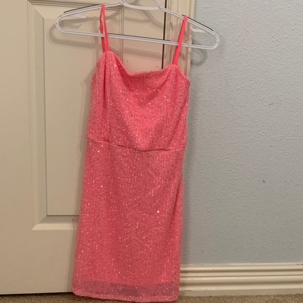 Pink Sequin Spaghetti Strap Dress